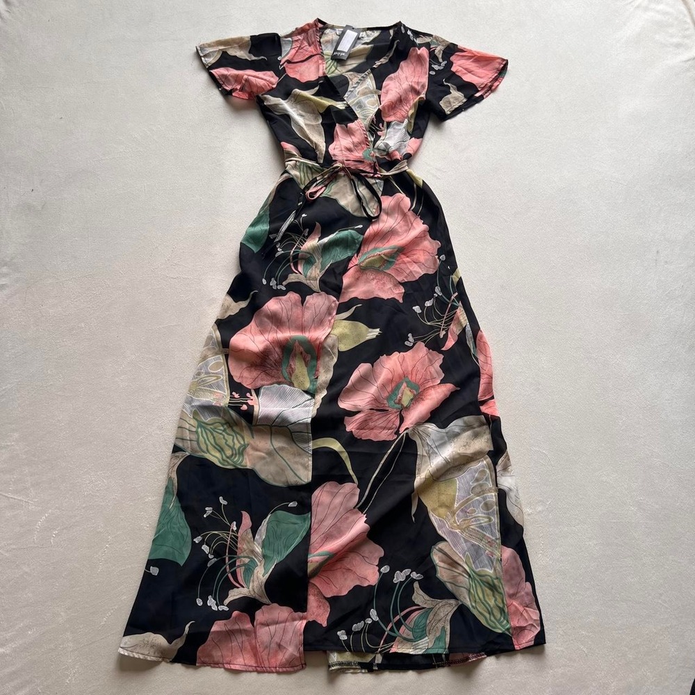 NWT Nasty Gal Long Maxi Wrap Dress Elegant Date Night Feminine Romantic Flirty